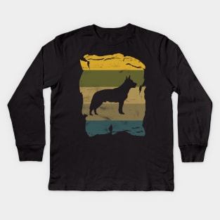 Australian Cattle Dog Distressed Vintage Retro Silhouette Kids Long Sleeve T-Shirt